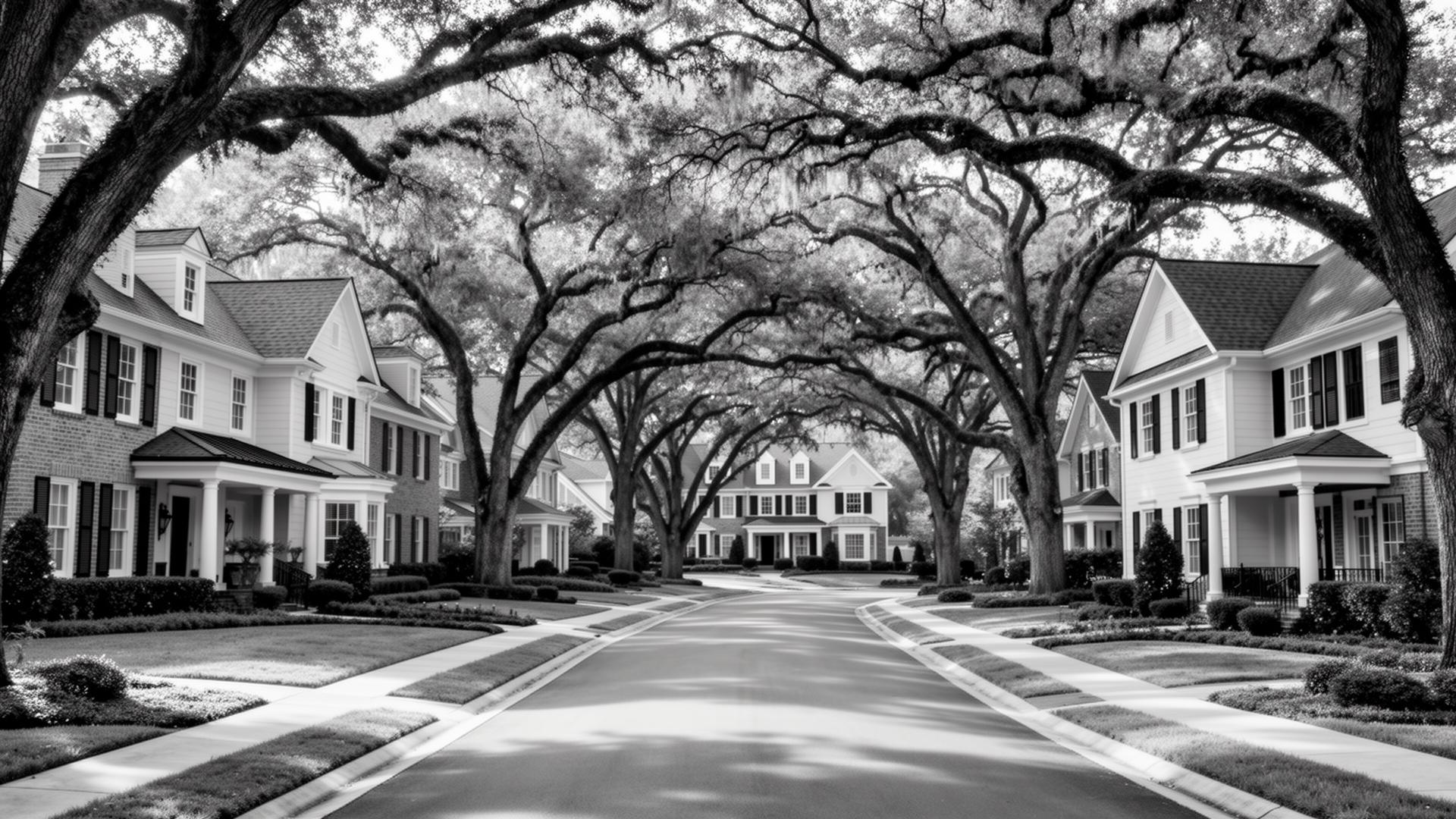 Tree-lined luxury East Cobb neighborhood with custom homes